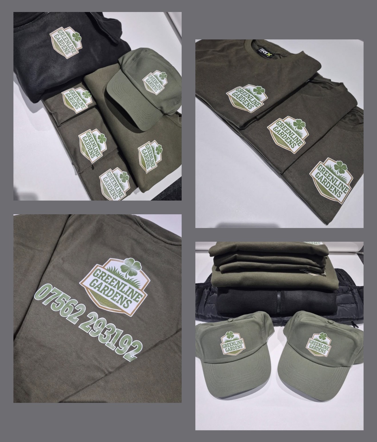 Greenline Gardens printed workwear, t-shirts and caps